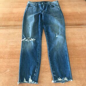 J. Brand Alana Fantasy Jean Women 27 Blue Mid Rise Distressed Raw Medium Wash